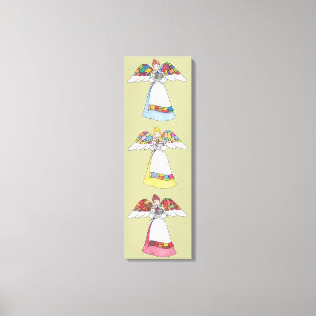 Patchwork Änglar 3-Panel Lindad Canvas (Framsida)