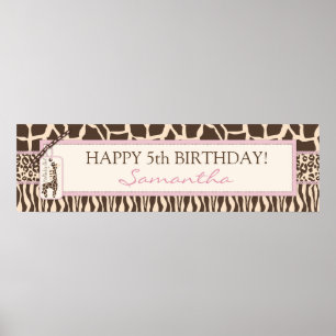 Patchwork Animal Prages & Giraffe Birthday Banner Poster