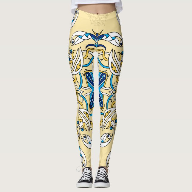 Patchwork Arabiska Blommigten Vintage Struktur Leggings (Framsida)