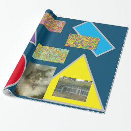 Patchwork bagage stil med katt och träd presentpapper