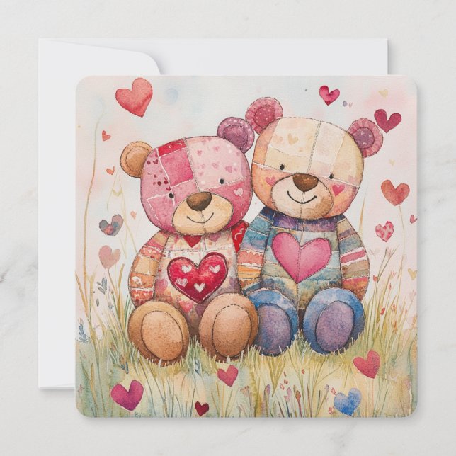 Patchwork Bears Valentine Julkort (Framsida)