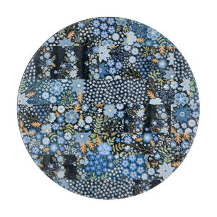 Patchwork Blåa blommor: Seamless Fabric.