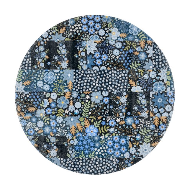 Patchwork Blåa blommor: Seamless Fabric. (Framsidan)