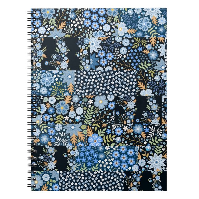 Patchwork Blåa blommor: Seamless Fabric. Anteckningsbok (Framsidan)
