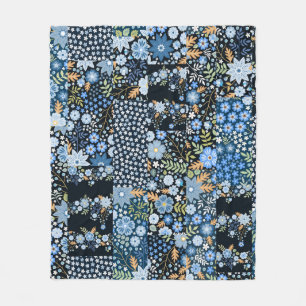 Patchwork Blåa blommor: Seamless Fabric. Fleecefilt