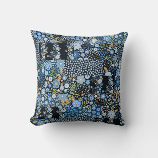 Patchwork Blåa blommor: Seamless Fabric. Kudde