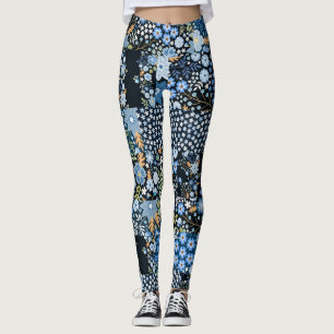 Patchwork Blåa blommor: Seamless Fabric. Leggings