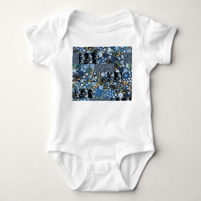 Patchwork Blåa blommor: Seamless Fabric. T Shirt (Framsida)