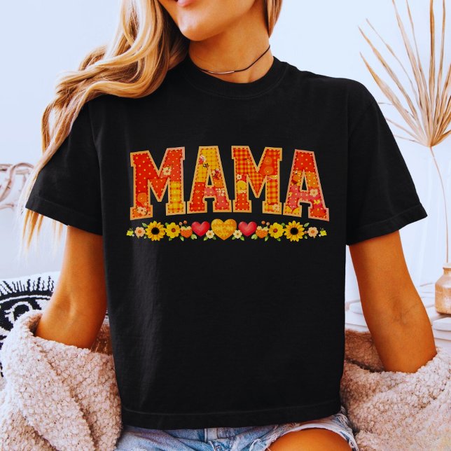 Patchwork Blommig Mama Falskt Broderad Varsity  T Shirt (Skapare uppladdad)