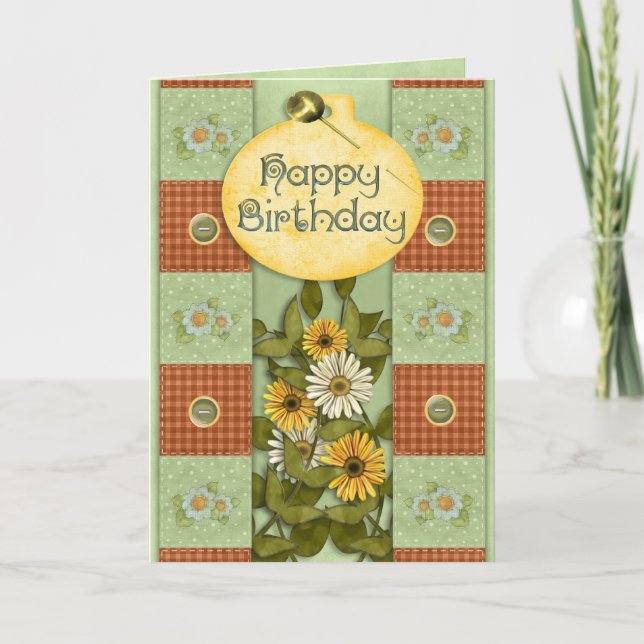 Patchwork Blommigt Birthday Kort (Framsida)