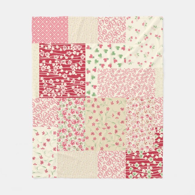 Patchwork Blommigt: Hand plockade Ornaments. Fleecefilt (Framsidan)