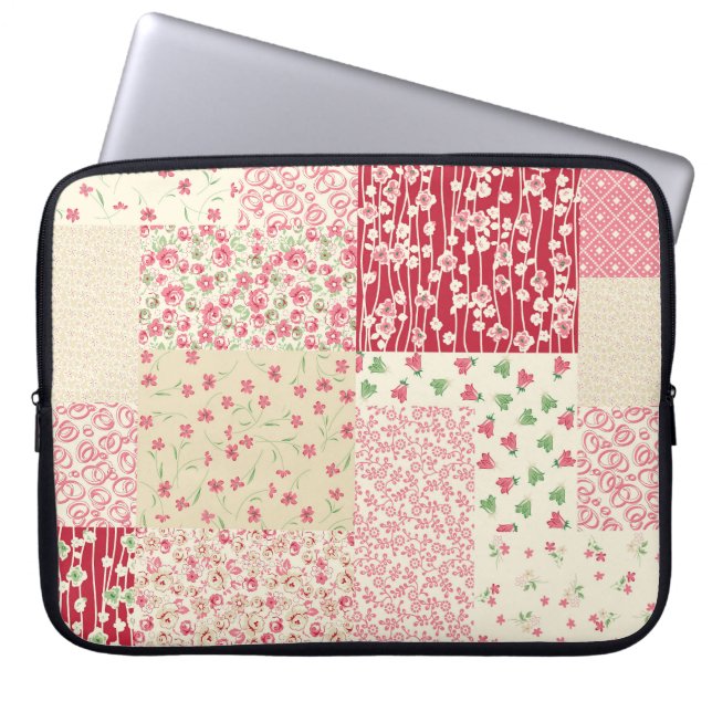 Patchwork Blommigt: Hand plockade Ornaments. Laptop Fodral (Framsidan)