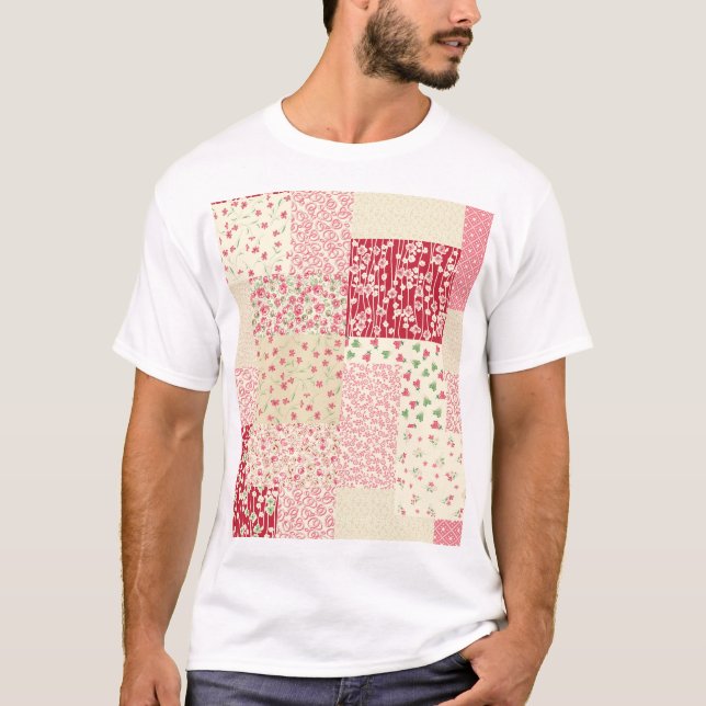 Patchwork Blommigt: Hand plockade Ornaments. T Shirt (Framsida)