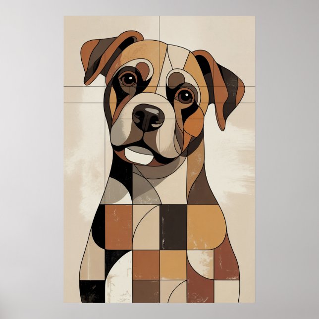Patchwork Boxer - Geometrisk Hund Poster (Framsidan)