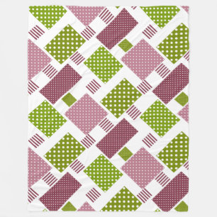 Patchwork brun grönt polka dots vit bak fleecefilt