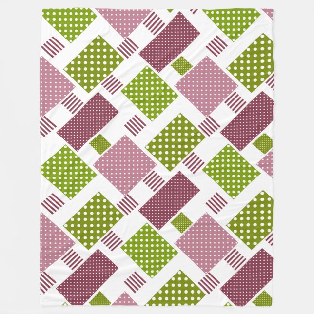 Patchwork brun grönt polka dots vit bak fleecefilt (Framsidan)