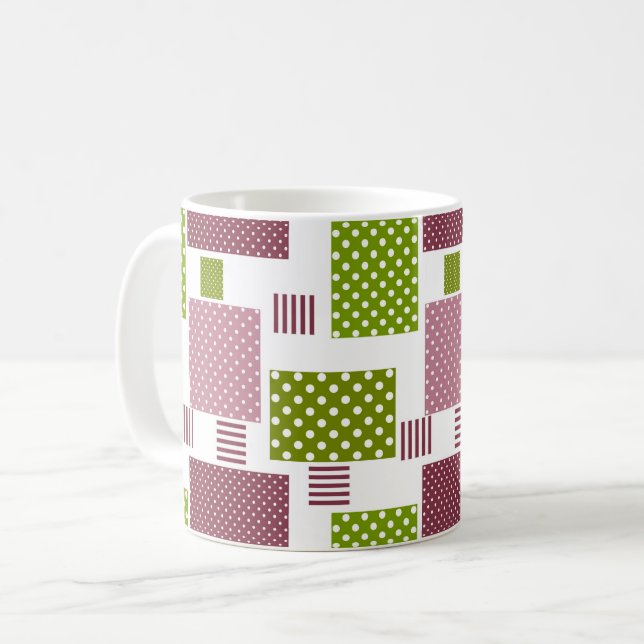 Patchwork brun grönt polka dots vit bak kaffemugg (Framsida vänster)
