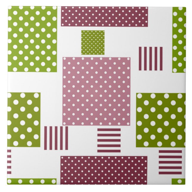 Patchwork brun grönt polka dots vit bak kakelplatta (Framsidan)