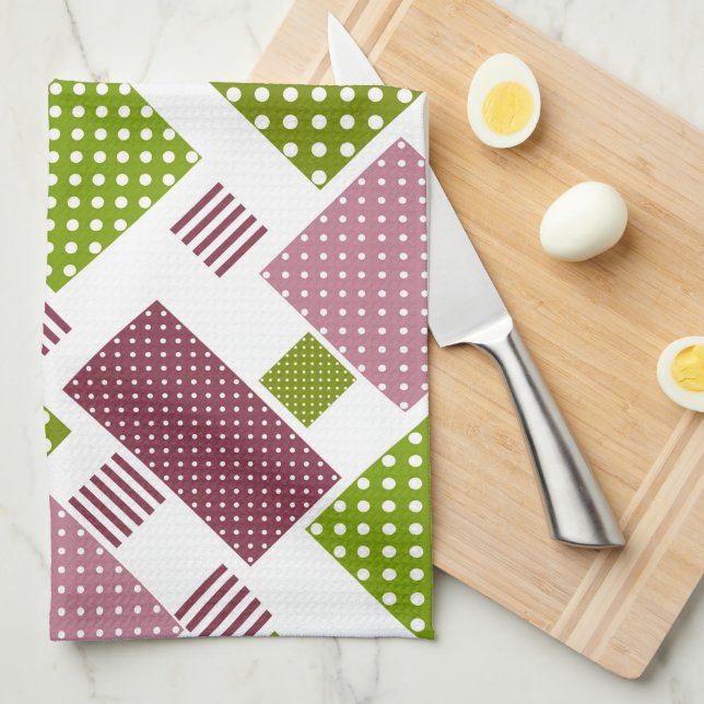 Patchwork brun grönt polka dots vit bak kökshandduk (Vikt i Fjärdedel)