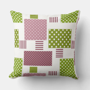 Patchwork brun grönt polka dots vit bak kudde
