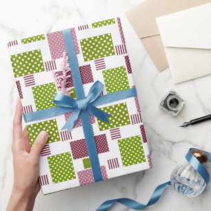 Patchwork brun grönt polka dots vit bak presentpapper