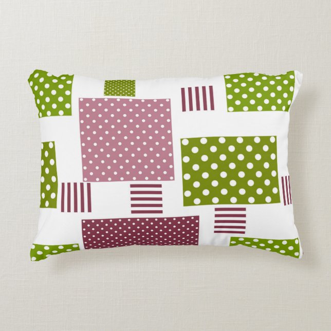 Patchwork brun grönt polka dots vit bak prydnadskudde (Framsidan)