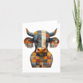 Patchwork Bull Hälsning Card Tack Kort