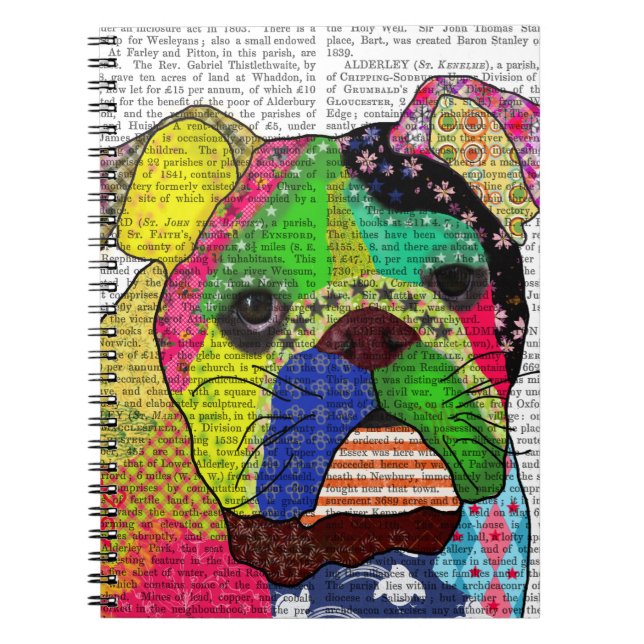 Patchwork Bulldog Anteckningsbok Med Spiral (Framsidan)