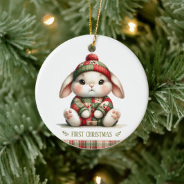 Patchwork Bunny First Christmas Keepsake Photo Julgransprydnad Keramik