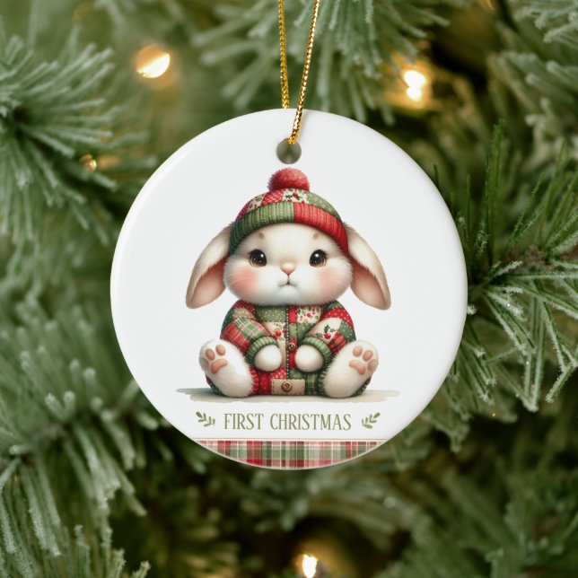 Patchwork Bunny First Christmas Keepsake Photo Julgransprydnad Keramik (Träd)
