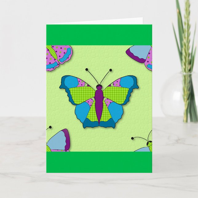 Patchwork Butterfly Pattern on Green Kort (Skapare uppladdad)