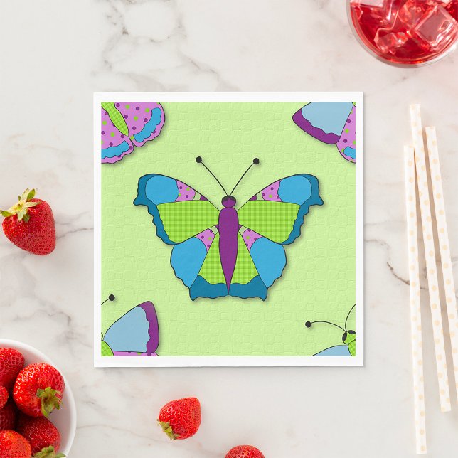 Patchwork Butterfly Pattern on Green Pappersservett (Skapare uppladdad)