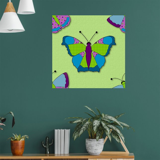 Patchwork Butterfly Pattern on Green Poster (Skapare uppladdad)