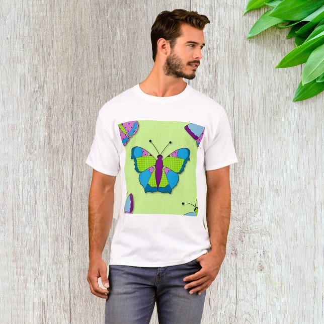 Patchwork Butterfly Pattern on Green T Shirt (Skapare uppladdad)