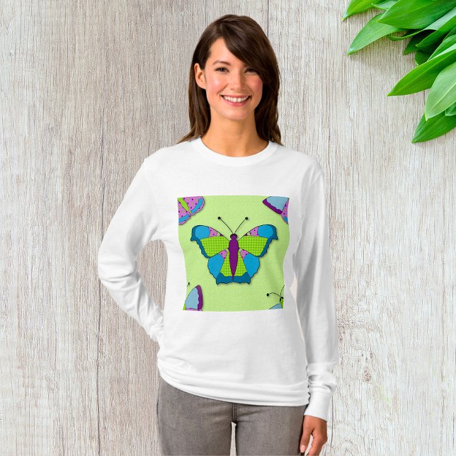 Patchwork Butterfly Pattern on Green T Shirt (Skapare uppladdad)