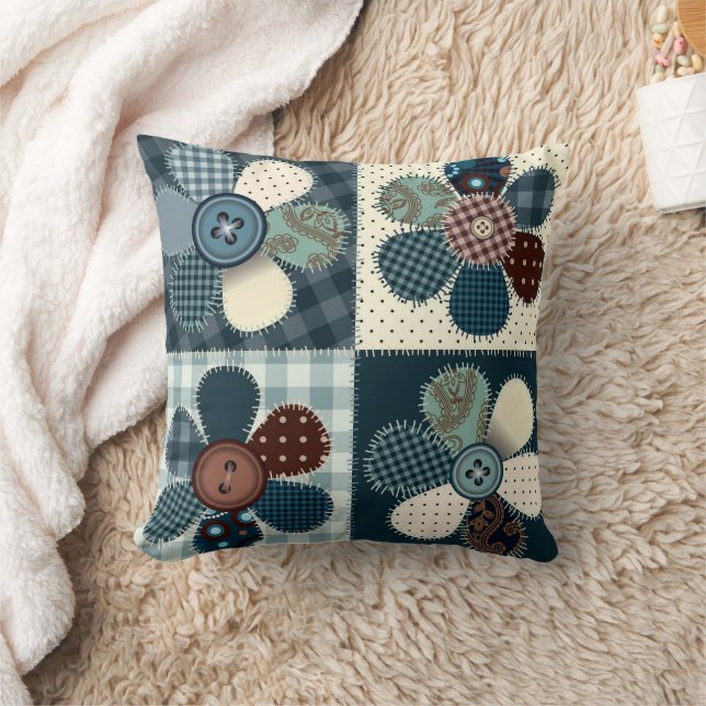 Patchwork Button Flowers Kudde (Filt)