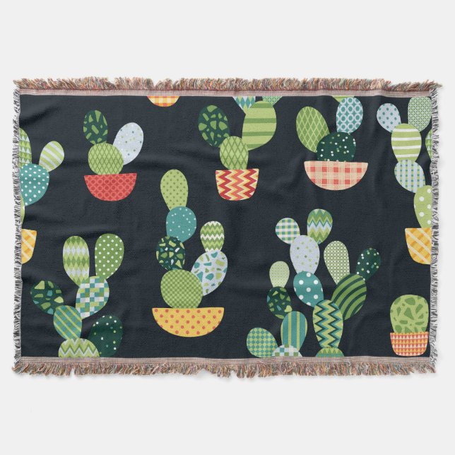 Patchwork Cactus Plants Seamless Mönster Filt (Framsidan)