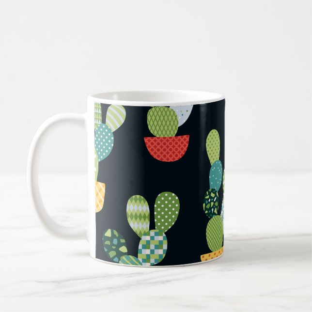 Patchwork Cactus Plants Seamless Mönster Kaffemugg (Vänster)