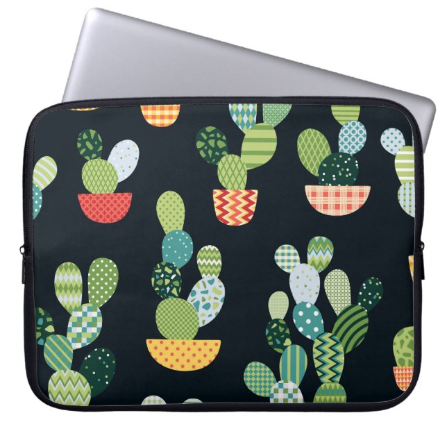Patchwork Cactus Plants Seamless Mönster Laptop Fodral (Framsidan)