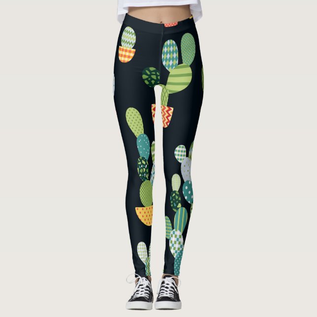 Patchwork Cactus Plants Seamless Mönster Leggings (Framsida)