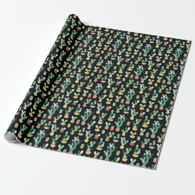 Patchwork Cactus Plants Seamless Mönster Presentpapper (Utrullad)
