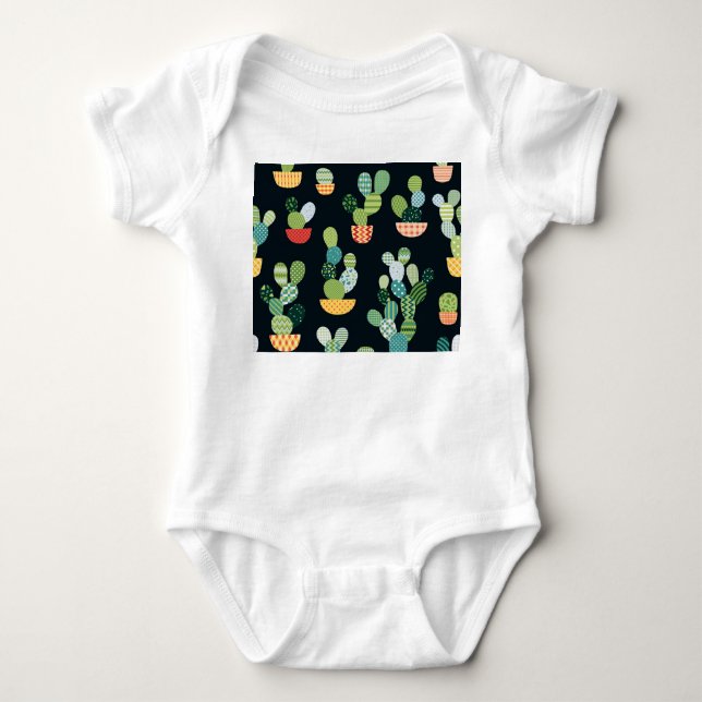 Patchwork Cactus Plants Seamless Mönster T Shirt (Framsida)