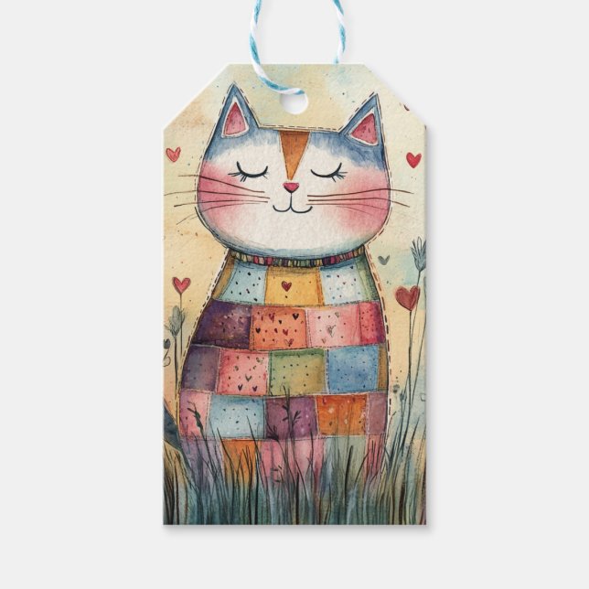 Patchwork Cat Valentine Presentetikett (Framsidan)