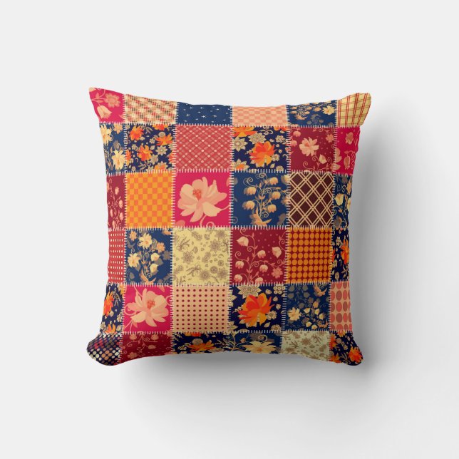 Patchwork Charm: Blommigt & geometrisk blandning Kudde (Framsida)