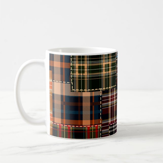 Patchwork chercks mönster, tartan design, yta kaffemugg (Vänster)