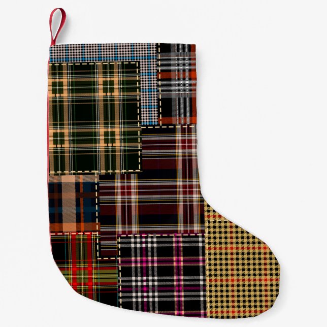 Patchwork chercks mönster, tartan design, yta  liten julstrumpa (Framsidan)