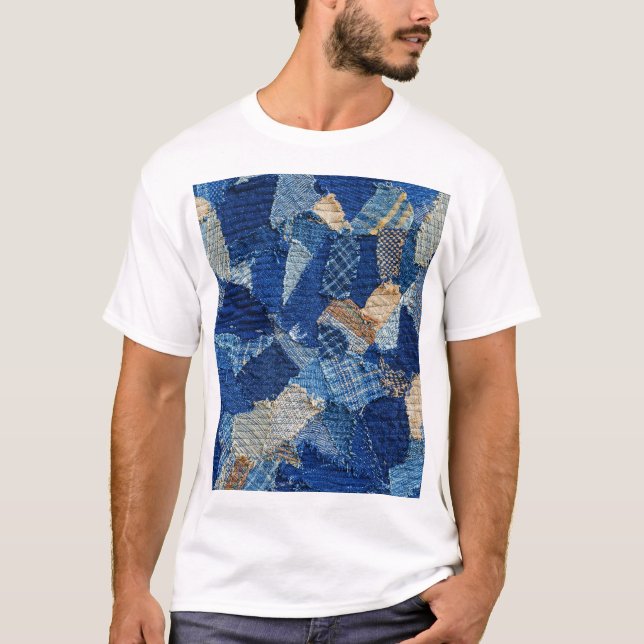 Patchwork-Chic: Fabric Mönster Roligt T Shirt (Framsida)