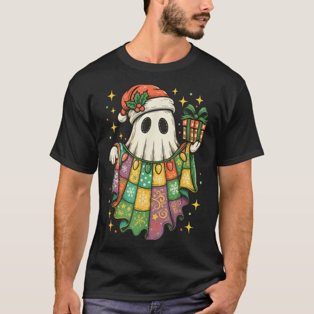 Patchwork Christmas Ghost Christmas, Christmas Boo T Shirt (Framsida)