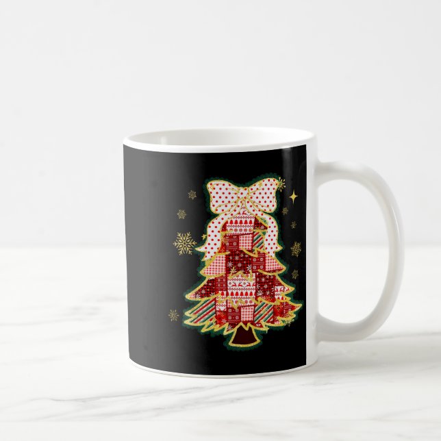 Patchwork Christmas Tree Coquette Bow Xmas Holiday Kaffemugg (Höger)