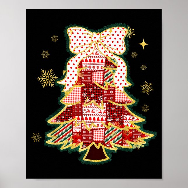 Patchwork Christmas Tree Coquette Bow Xmas Holiday Poster (Framsidan)